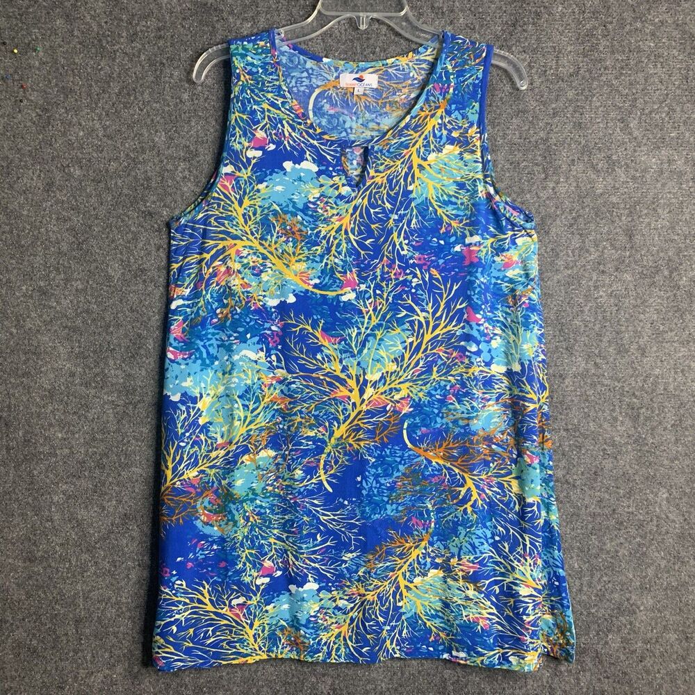 Sunny Oceans A-Line Dress Resort Cruise Vacay Beach Art Sleeveless Comfort Rayon